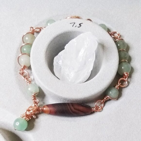 Green Aventurine + Brown Agate + Copper Wire Wrapped Beads! Prosperity + Wealth! - Picture 5 of 7